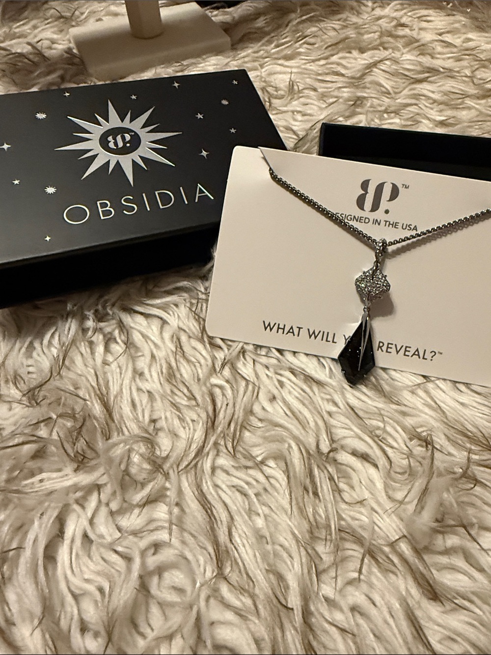 Obsidia Black Crystal Pendant Necklace with Silver-Tone Chain